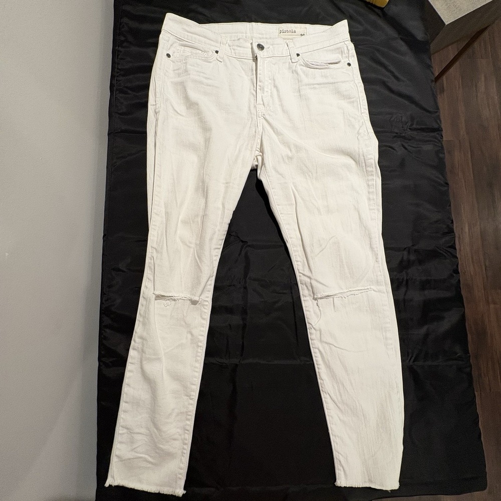 ♾️White Distressed Jeans Sz 29 Raw Hem Slim Straight Pistola♾️